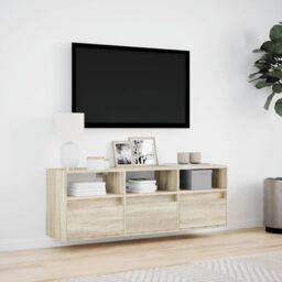 Berkfield Home TV Wall Cabinet with LED Lights Sonoma Oak 130x31x45 cm in Brown - Size: 130 x 31 x 45 cm - thumbnail 4