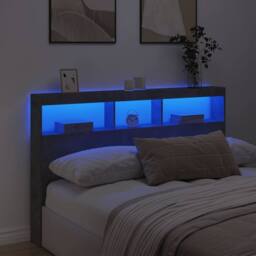 Berkfield Home Headboard Cabinet with LED Concrete Grey 160x17x102 cm - Size: 160 x 17 x 102 cm - thumbnail 4