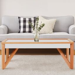 Orsina Coffee Table With Beech Wood Frame, Shiny Mirrored Finish Accent Table, Versatile Table For Everyday Use in Beige