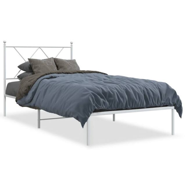Berkfield Home Metal Bed Frame without Mattress with Headboard White 90x190cm - Size: 90x190 cm - image 1