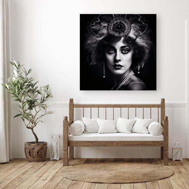 "Warren Reed - Designer Edwardian Showgirl Splashart Canvas in Black - Size: W30"" x H30""" - image 1
