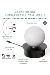 CGC Lighting 'Macie' Black & White Opal Globe LED Rechargeable Magnetic USB Reading Bedside Wall Light Pull Cord Switch - thumbnail 3