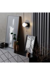 CGC Lighting 'Macie' Black & White Opal Globe LED Rechargeable Magnetic USB Reading Bedside Wall Light Pull Cord Switch - thumbnail 1