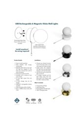 CGC Lighting 'Macie' Black & White Opal Globe LED Rechargeable Magnetic USB Reading Bedside Wall Light Pull Cord Switch - thumbnail 6