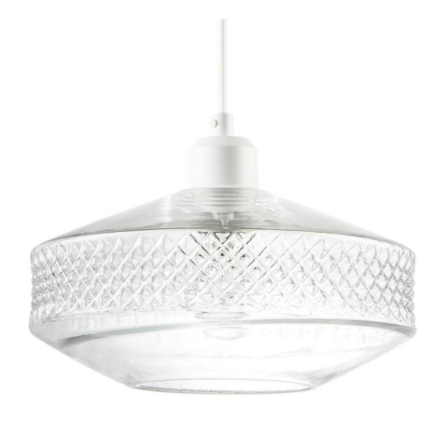 Happy Homewares Modern Glass Pendant Light Shade with Strip of 3D Shaped Diamonds in Clear - image 1