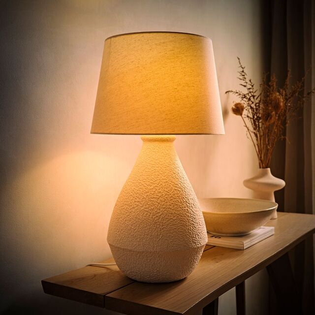 ValueLights Helena Natural Taper Shade Cream Speckled Ceramic Table Lamp with Bulb - image 1