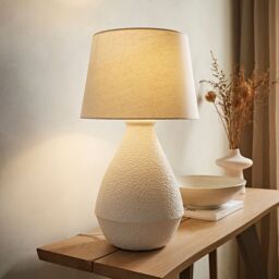 ValueLights Helena Natural Taper Shade Cream Speckled Ceramic Table Lamp with Bulb - thumbnail 3