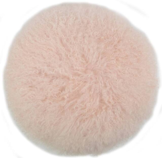SNUGRUGS Round Mongolian Long Curly Wool Sheepskin Cushion with Inner - 40cm in Pale Pink - image 1