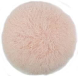 SNUGRUGS Round Mongolian Long Curly Wool Sheepskin Cushion with Inner - 40cm in Pale Pink