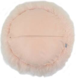 SNUGRUGS Round Mongolian Long Curly Wool Sheepskin Cushion with Inner - 40cm in Pale Pink - thumbnail 2