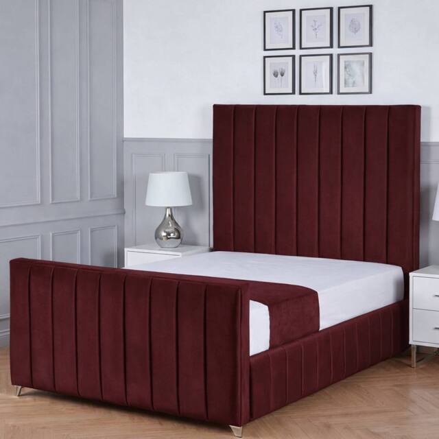 Living Comfort Bedz Zenith Upholstered Gas Lift Storage Bed with 48 Inch Headboard in Maroon - Size: Double - image 1