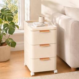 Kelvenix 3-Tier Rolling Storage Box in Beige - thumbnail 3
