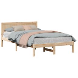 Berkfield Home Pine Wood Bed Frame Natural Solid Pine wood Double Durable in Brown - thumbnail 3