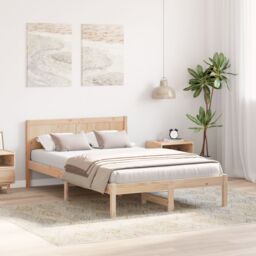 Berkfield Home Pine Wood Bed Frame Natural Solid Pine wood Double Durable in Brown - thumbnail 5