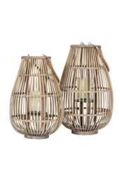 KDMD Large Ellipse Wicker Lantern with Glass Holder - Warm Glow in Brown - thumbnail 5