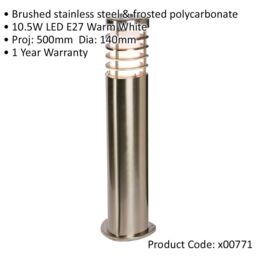 Loops Modern Outdoor Bollard Light - 10.5W E27 LED - 500mm Height - Stainless Steel in Metallics - thumbnail 2