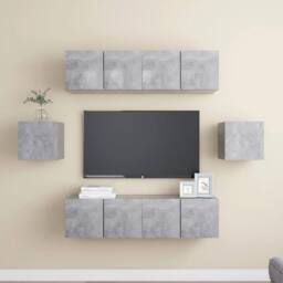 Berkfield Home 6 Piece TV Cabinet Set Concrete Grey Engineered Wood - thumbnail 2