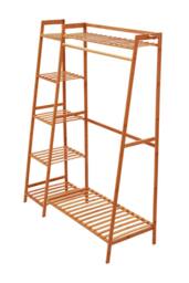 ExtraStar Brown Bamboo Garment Rack with Shelves Freestanding 130cm - thumbnail 4