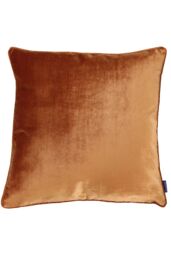 Paoletti Luxe Velvet Piped Cushion in Orange - Size: 55 cm x 55 cm