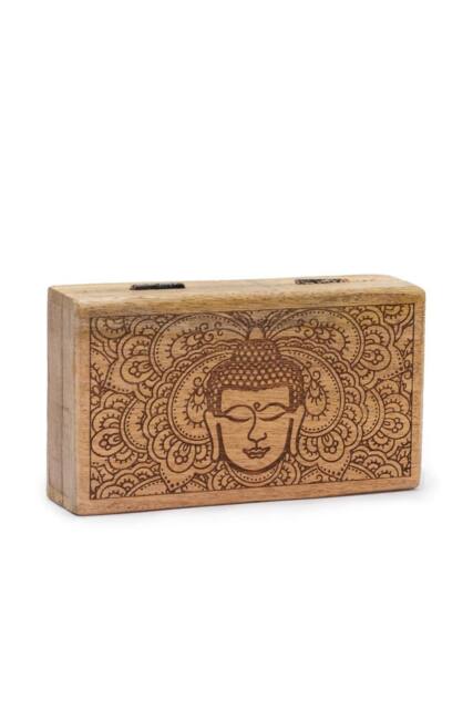 KDMD Med Square Box 17x10x4.2cm - Buddha Face Black Engraved in Brown - Size: 17x10x4.2 cm - image 1