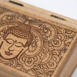 KDMD Med Square Box 17x10x4.2cm - Buddha Face Black Engraved in Brown - Size: 17x10x4.2 cm - thumbnail 2