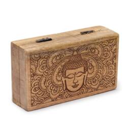 KDMD Med Square Box 17x10x4.2cm - Buddha Face Black Engraved in Brown - Size: 17x10x4.2 cm - thumbnail 3