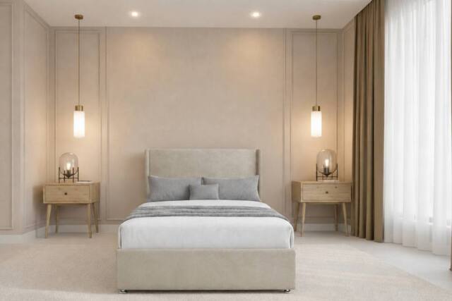 "Chester & Oakley Velora Plush Divan Bed Base No Drawers 54"" Winged Headboard in Cream - Size: Single" - image 1