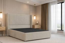 "Chester & Oakley Velora Plush Divan Bed Base No Drawers 54"" Winged Headboard in Cream - Size: Single" - thumbnail 2