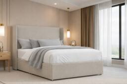 "Chester & Oakley Velora Plush Divan Bed Base No Drawers 54"" Winged Headboard in Cream - Size: Single" - thumbnail 3