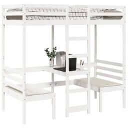 Berkfield Home Loft Bed Frame with Desk & Chairs White 90x190cm Solid Wood Pine - Size: 90x190 cm - thumbnail 4