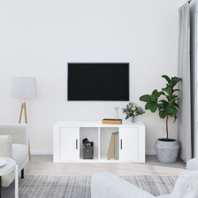 Berkfield Home TV Cabinet High Gloss White 100x35x40 cm Engineered Wood - Size: 100 x 35 x 40 cm - image 1