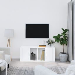 Berkfield Home TV Cabinet High Gloss White 100x35x40 cm Engineered Wood - Size: 100 x 35 x 40 cm - thumbnail 1