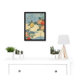 Artery8 Painting Japan Yellow Bird Flowers Floral Vintage A4 Artwork Framed Wall Art Print in Black - thumbnail 2