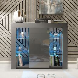 Mex Furniture LTD Sideboard with LED Lighting & Gloss Doors / 97cm in Dark Grey - thumbnail 5