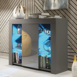 Mex Furniture LTD Sideboard with LED Lighting & Gloss Doors / 97cm in Dark Grey - thumbnail 1
