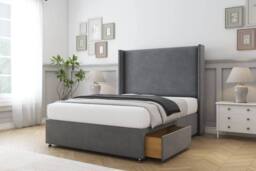 "Comfort Beds Madrid Coniston Divan Base 2 Drawers - 54"" Wingback in Dark Grey - Size: Double" - thumbnail 1