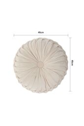 Living and Home 45cm Beige Round Velvet Pleated Pumpkin Cushion - thumbnail 4