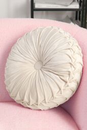 Living and Home 45cm Beige Round Velvet Pleated Pumpkin Cushion - thumbnail 1