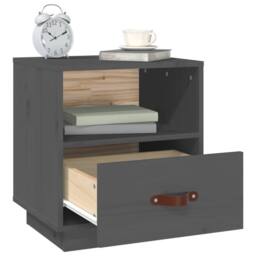 Berkfield Home Bedside Cabinet Grey 40x34x45 cm Solid Wood Pine - Size: 40 x 34 x 45 cm - thumbnail 5