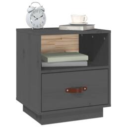 Berkfield Home Bedside Cabinet Grey 40x34x45 cm Solid Wood Pine - Size: 40 x 34 x 45 cm - thumbnail 4