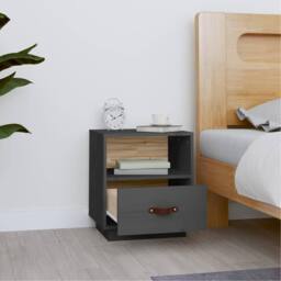 Berkfield Home Bedside Cabinet Grey 40x34x45 cm Solid Wood Pine - Size: 40 x 34 x 45 cm - thumbnail 3