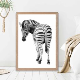 ARTZE Cheeky Zebra Animal Black & White Photo Framed Print SIZE: A3 with Oak Frame - Size: A4 - thumbnail 2