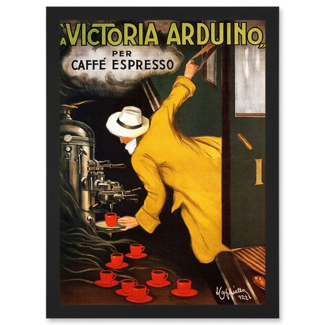 Artery8 Cappiello 1922 Advert Coffee Espresso Victoria Arduino Artwork Framed Wall Art Print A4 in Black - image 1