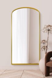 "MirrorOutlet Gold Metal Framed Arched Wall Leaner Mirror 79""x39"" (200x100CM) - Size: 1 Pack" - thumbnail 1