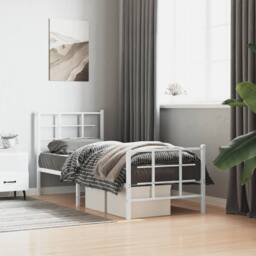 Berkfield Home Metal Bed Frame without Mattress with Footboard White 75x190cm - Size: 75x190 cm - thumbnail 2