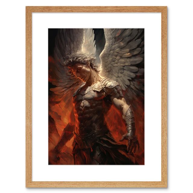 Artery8 Wall Art Print Archangel Michael Powerful Warrior Conceptual Artwork Champion of Justice Armour Angel Wings Artwork Framed 9X7 Inch - image 1