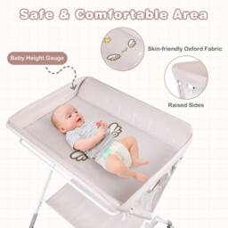 Gymax Rolling Diaper Changing Station Folding Changing Table With Trash Can in Light Beige - thumbnail 6