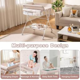 Gymax Rolling Diaper Changing Station Folding Changing Table With Trash Can in Light Beige - thumbnail 8