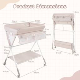 Gymax Rolling Diaper Changing Station Folding Changing Table With Trash Can in Light Beige - thumbnail 2