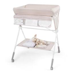 Gymax Rolling Diaper Changing Station Folding Changing Table With Trash Can in Light Beige - thumbnail 1